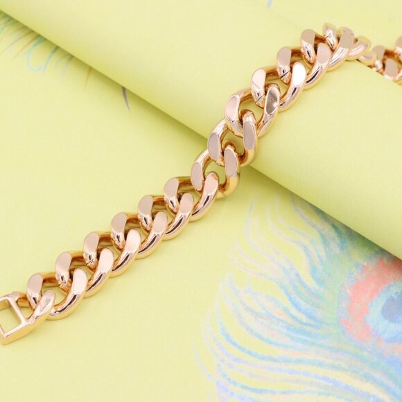 "Polished Rose Gold Chain Bracelet, Gold Plated, XPBL0888 - Picture 3 of 12